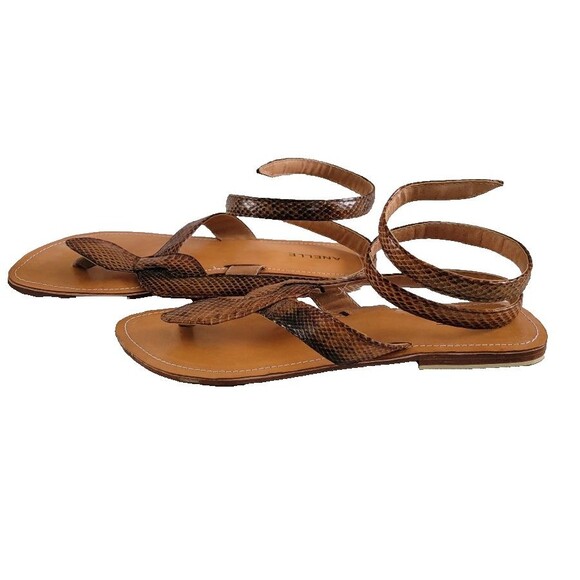 Anelle Hand-Tooled Coil Snakeskin-Style Sandals Vintage Size 9 Greece Retro Boho - Picture 4 of 5